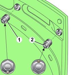 Расположение резиновых упоров (1 и 2) для регулировки высоты установки передней части капота