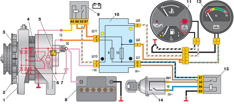 схема зарядки аккумулятора от генератора фольксваген