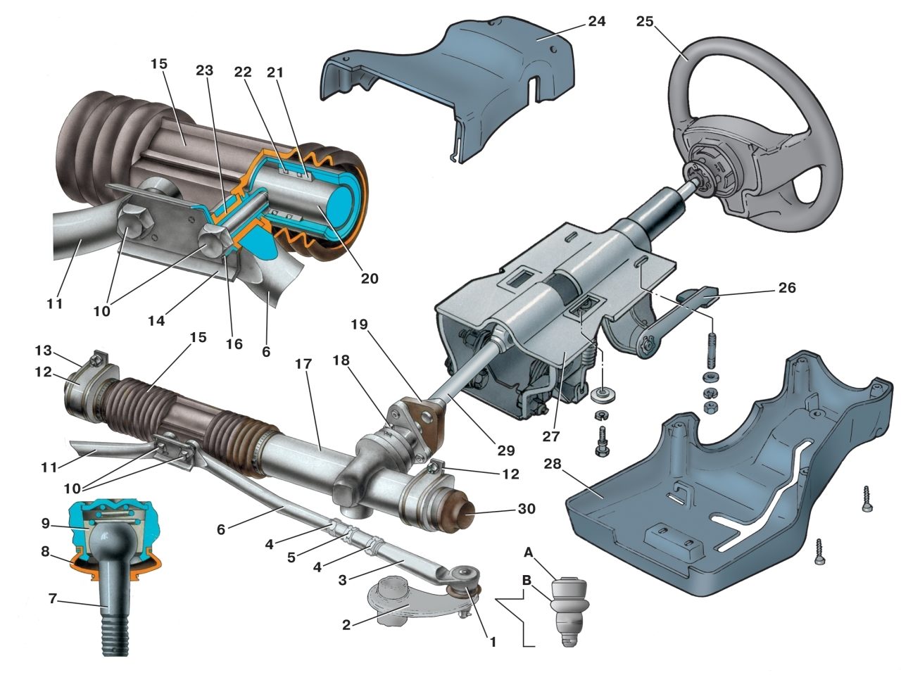 Рулевая колонка ваз 2115. Рулевой механизм ВАЗ 2115. Детали рулевой колонки ВАЗ 2114. Рулевое управление ВАЗ 2114 рулевой механизм. Рулевое управление ВАЗ 2110.